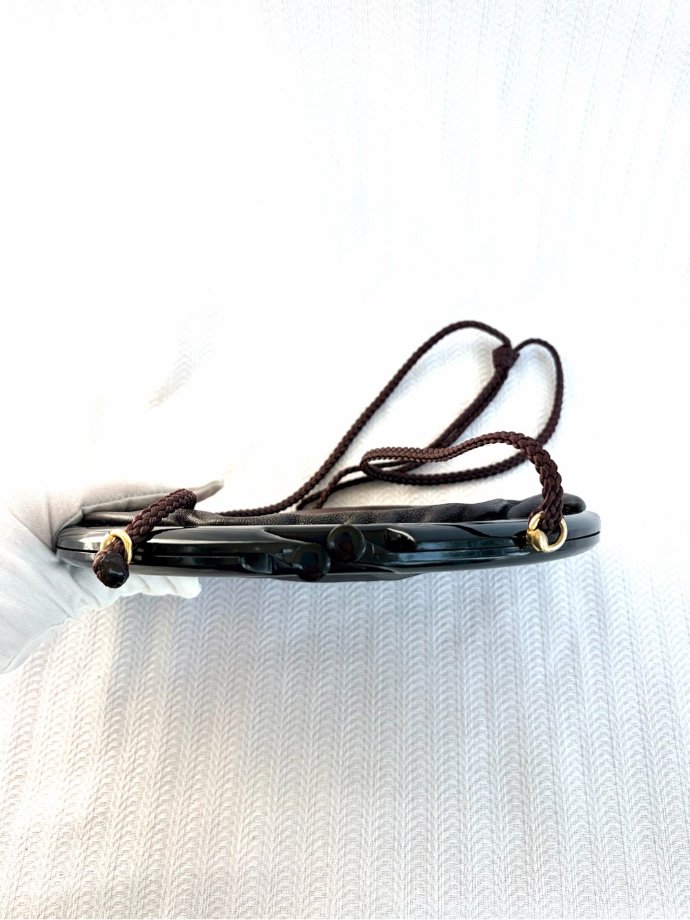 Vintage 1960s / 1970s Brown Leather and Lucite Kisslock Clutch Bag - Italy - Picture 5 of 7